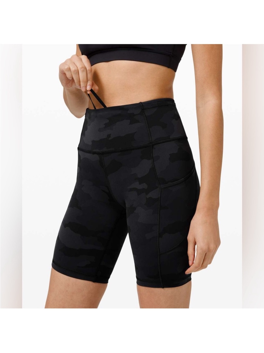 Lululemon High-Waist Black Camo Women's Bike Shorts